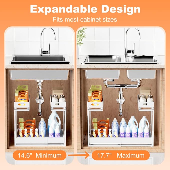 Upgrade 1 Pack Expandable Under Sink Organizers and Storage, 2 Tier Metal Pull - Image 5