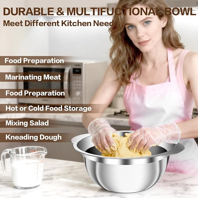 3.5QT Colander with Bowl, Rice Strainer, Stainless Steel Mixing Bowls with - Image 6
