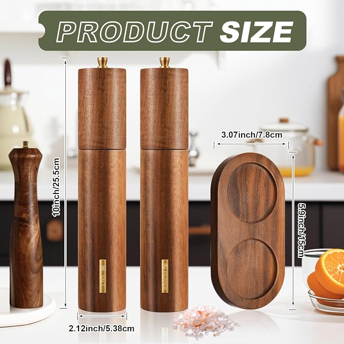 Wooden Salt and Pepper Grinder Set 10 Inch Manual Salt and Pepper Mill - Image 3
