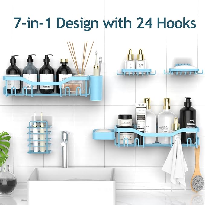 NESOMI Shower Caddy Adhesive Shower Organizer 7-Pack, Rustproof Stainless Steel - Image 4