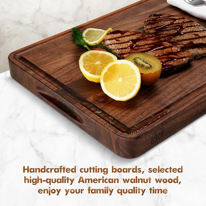 AZRHOM Walnut Wood Cutting Board, 17x11in Large Wooden Chopping Boards - Image 5