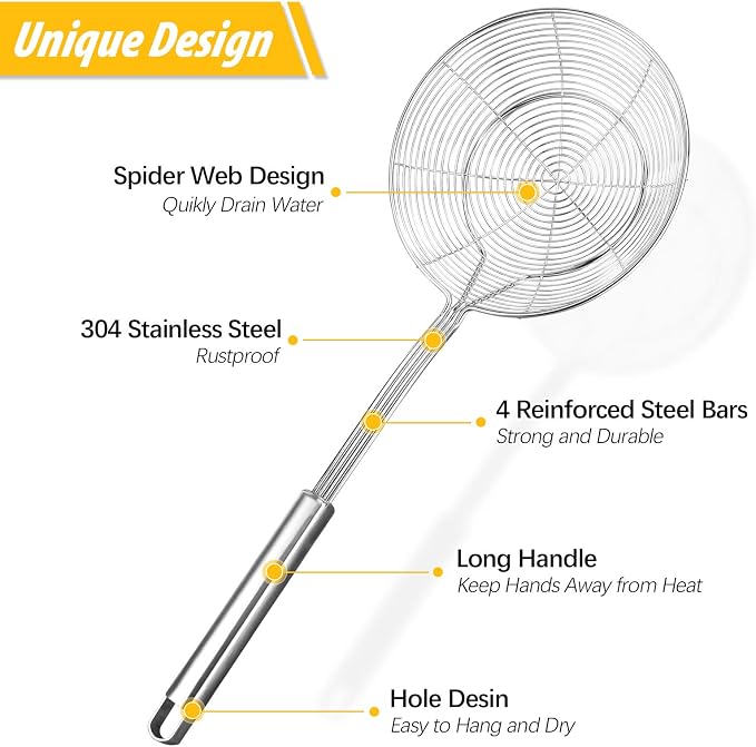 Pack of 2 Large Spider Strainer, Stainless Steel Skimmer Basket, Kitchen Ladle - Image 2