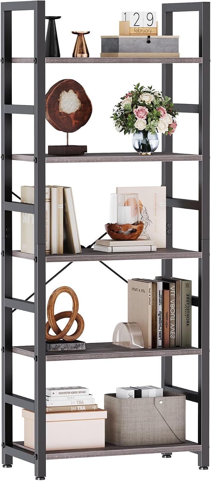 DUMOS 5-Tier Bookshelf, Modern Tall Bookcase, Open Storage Display Shelf by DUMOS