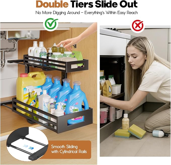 2-Pack 17"Deep Under Sink Organizer And Storage, 2-Tier L-Shaped Pull Out - Image 3