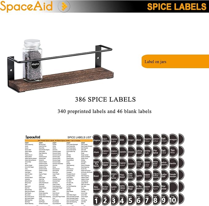 SpaceAid Spice Rack with 24 Spice Jars, 386 Spice Labels, Chalk Marker and - Image 5
