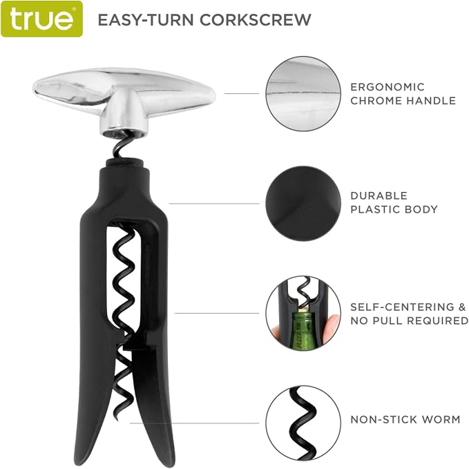 True Self Pulling Corkscrew Wine Opener, Durable Plastic - Image 2