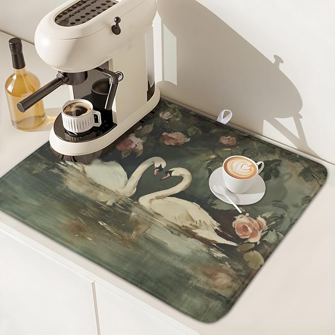 Swans Dish Drying Mat 18x16 Inch, Wildlife Aesthetic Dish Drainer Mats Summer - Image 7