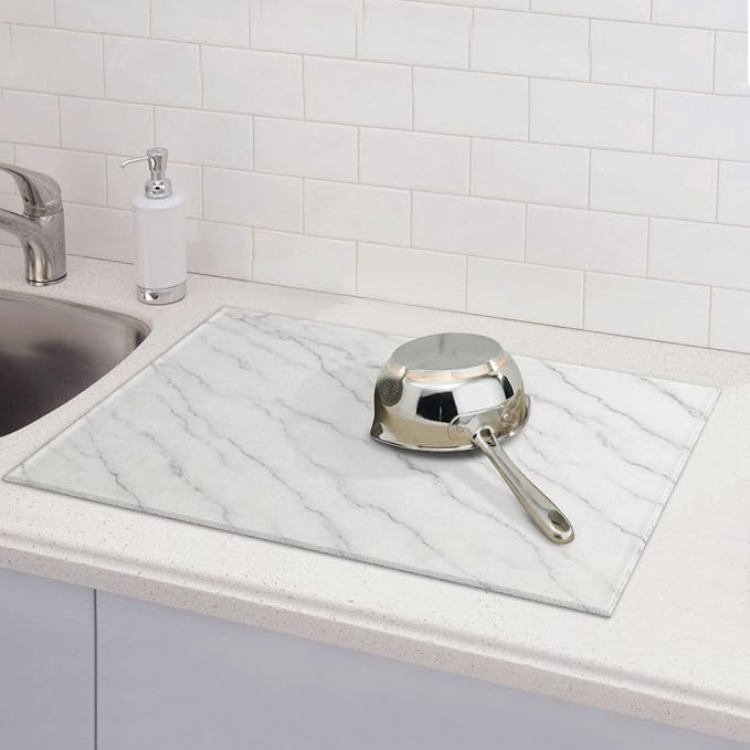Marble White Dish Drying Mats for Kitchen Counter, Large 18"x24" Dish Mats for - Image 7