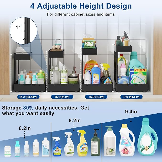 2 Pack Under Sink Organizer, Insputer 2 Tier Under Cabinet Storage Expandable - Image 6