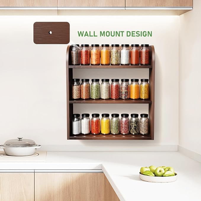 ROMGUAR CRAFT 3 Tier Bamboo Spice Rack, Countertop or Wall Mounting Wood Spice - Image 2