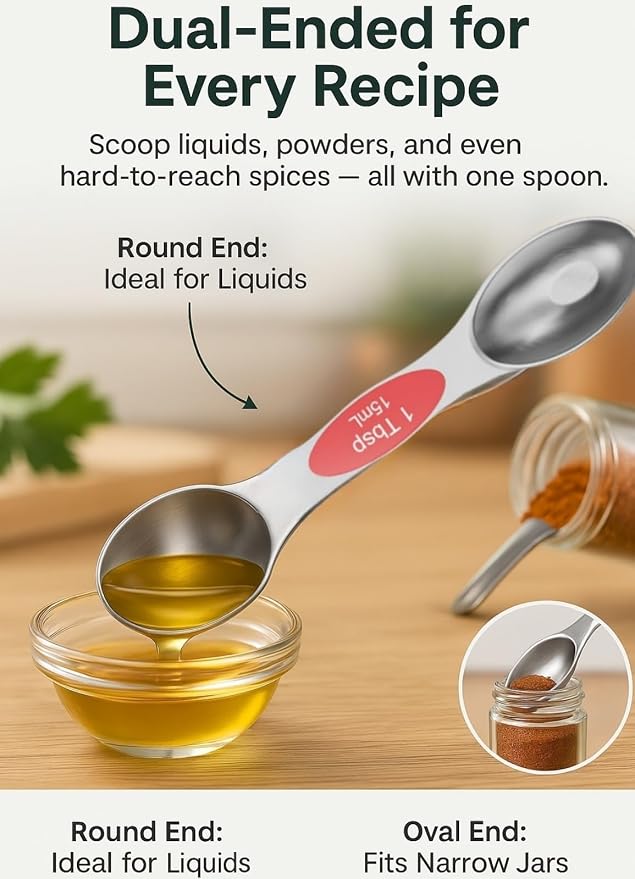 Magnetic Measuring Spoons Set Of 8, Heavy Duty 304 Stainless Steel Metal - Image 2