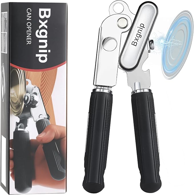Can Opener Manual with Magnet, Soft Grip Rubber Handle Sharp Blade Smooth Edge by Bxgnip