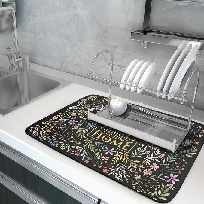 Vintage Microfiber Dish Drying Mat Wildflowers Leaves Absorbent Dry Mat - Image 5