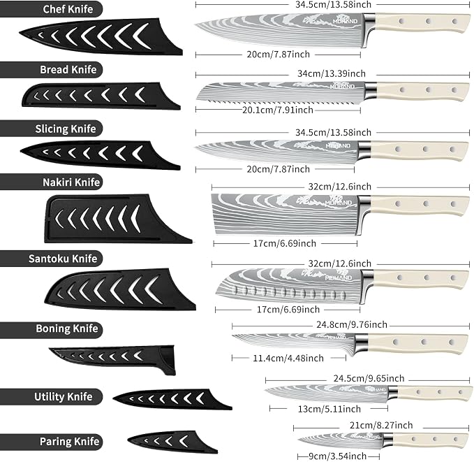MDHAND Chef Knife Set with Roll Bag, High Carbon Stainless Steel Japanese - Image 2