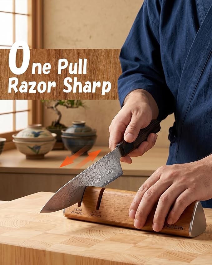 PAUDIN Walnut Knife Sharpener – 2-Stage Sharpening - Image 2