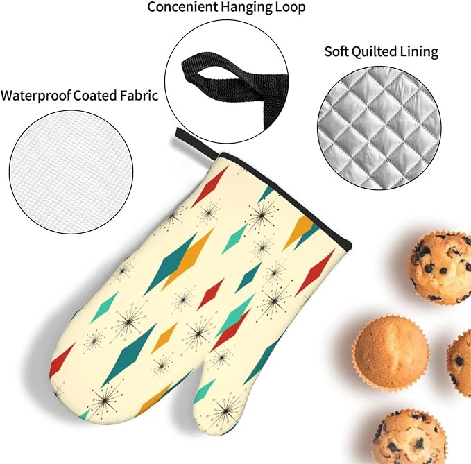 Mid Century Modern Oven Mitts and Pot Holders Set Heat Resistant Non Slip Set - Image 5