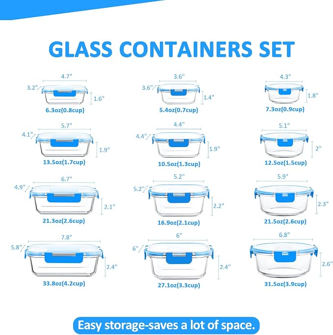 KOMUEE 24 Pieces Glass Food Storage Containers Set, Glass Meal Prep Containers - Image 2