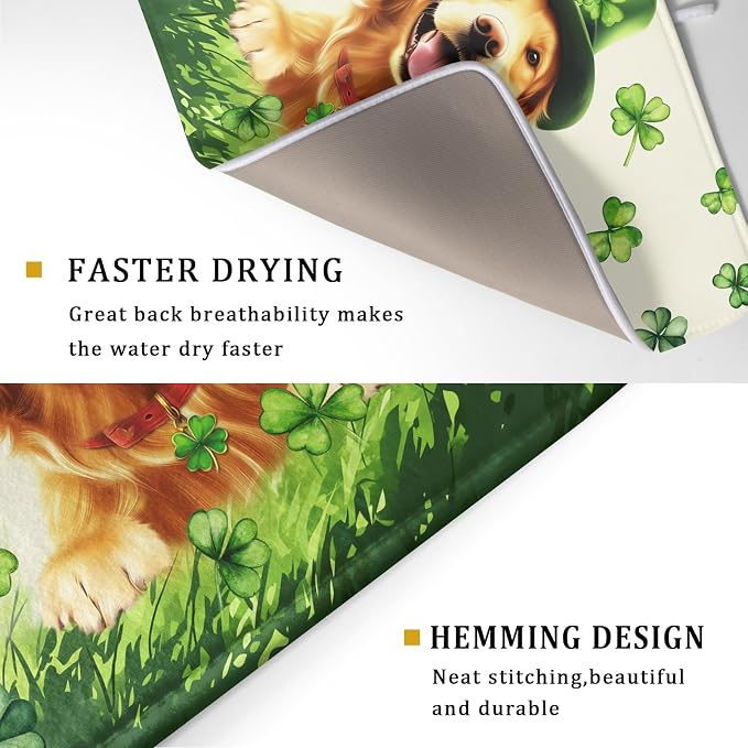 St Patrick's Day Dog Dish Drying Mat 18x24 inch Green Shamrock Dishes Pad - Image 3