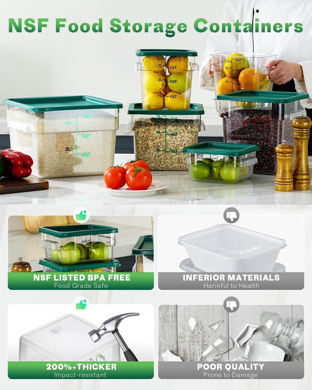 2QT&4QT NSF Food Storage Containers: 8 PCS[Food Grade]