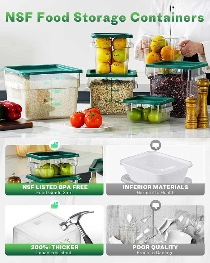 8QT Clear Food Storage Containers: 4 PCS NSF Food Storage Containers - Image 3