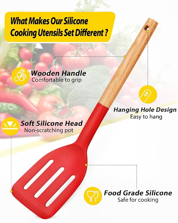 Pack of 4 Silicone Cooking Utensils Set, Non Stick Solid Spatulas and Heat - Image 2
