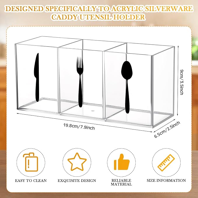 Suzile Acrylic Cutlery Storage Organizer Bin Silverware Caddy Countertop Knife - Image 2