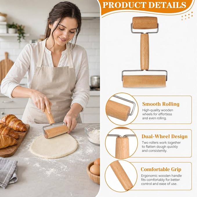 Small Wooden Rolling Pin for Baking, 7 Inch Mini Dough Roller, Non Stick Pizza - Image 3