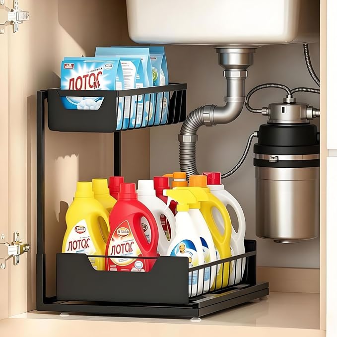 Ceetug Under Kitchen Sink Organizers and Storage Pull Out 2 Tier Metal Bathroom by ceetug