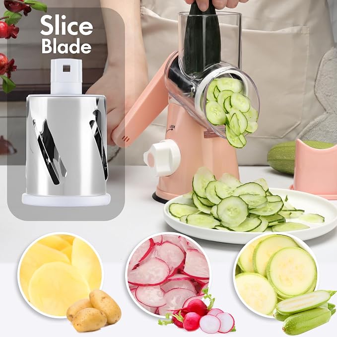 Rotary Cheese Grater with Handle, Round Mandoline Speed Kitchen Slicer - Image 4