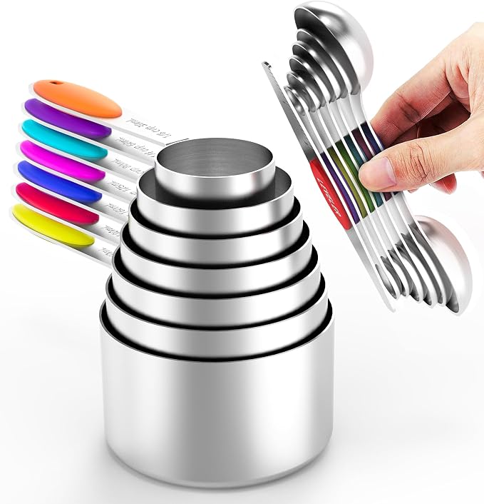 Magnetic Measuring Spoons Set and Measuring Cups Heavy Duty Stainless Steel by TILUCKBringsGoodLuck