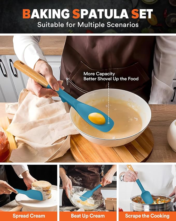 Silicone Spatula Spoon Set, and Spreading, Sturdy BPA-Free Matte Silicone - Image 4