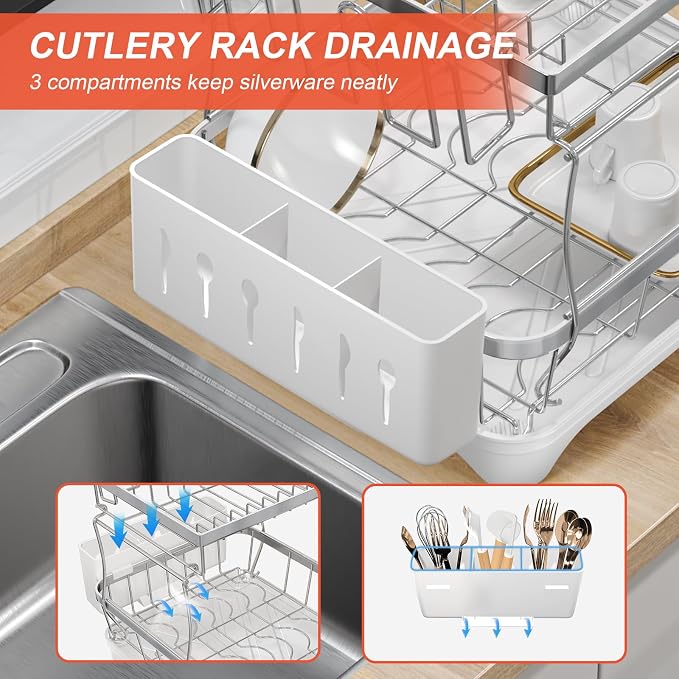 Dish Drying Rack for Kitchen Counter, 2-Tier 304 Stainless Steel Dish Rack - Image 3