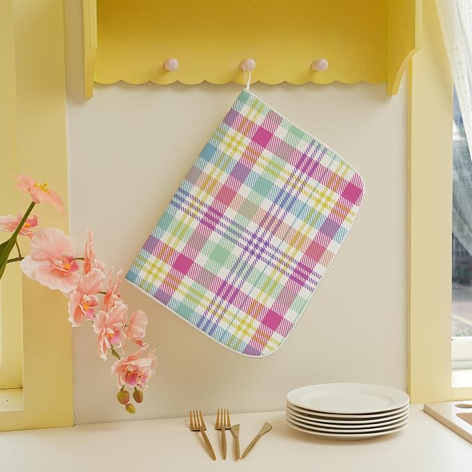 Easter Checkered Dish Drying Mat 18x24 Inch Colorful Buffalo Plaid Drying Mat - Image 5