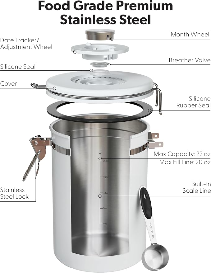 Veken Coffee Canister with Window, Airtight Stainless Steel Kitchen Food - Image 7