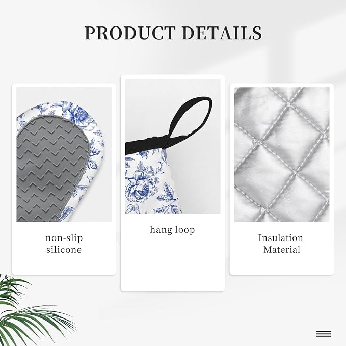 Floral Oven Mitts and Pot Holders Sets of 3, Botanical Print Heat Resistant - Image 3