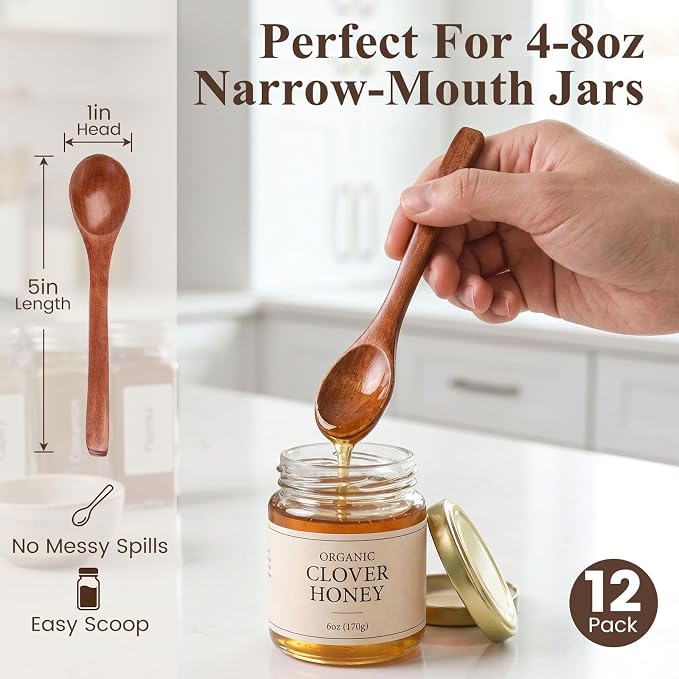 HANSGO 12PCS Small Wooden Spoons, 5 Inches Honey Spoon - Image 2