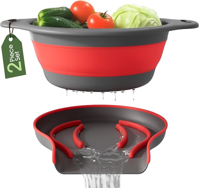 Gevoli Strainer with Self-Draining Base Over-Sink Collapsible Kitchen Colander by Gevoli