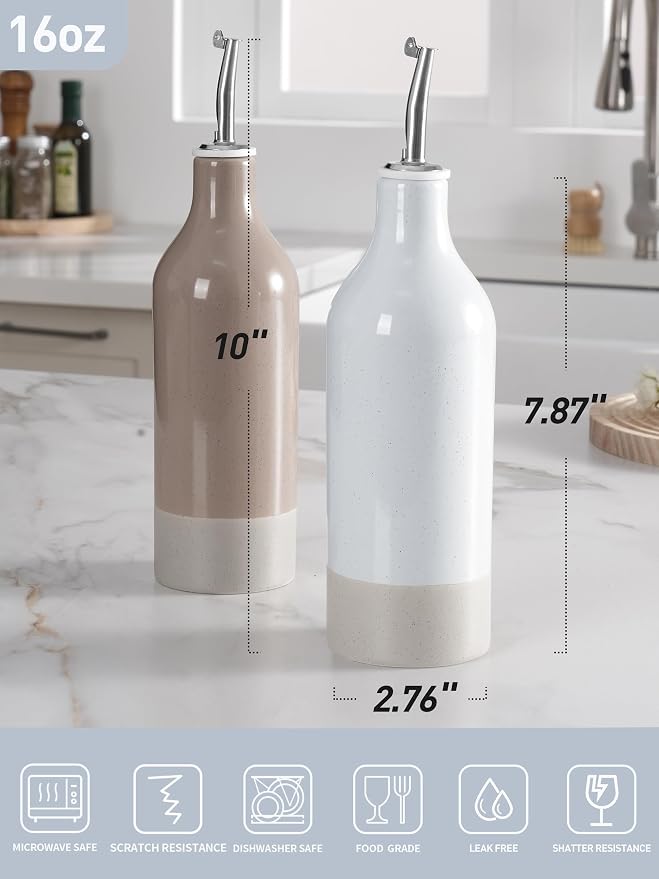 famiware Milkyway 16oz Ceramic Olive Oil Dispenser Bottle, Olive Oil and - Image 4