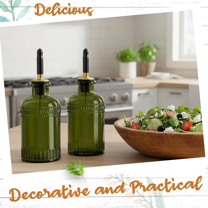 3 Pack Olive Oil Dispenser 7oz, Olive Green Glass Bottle - Image 5