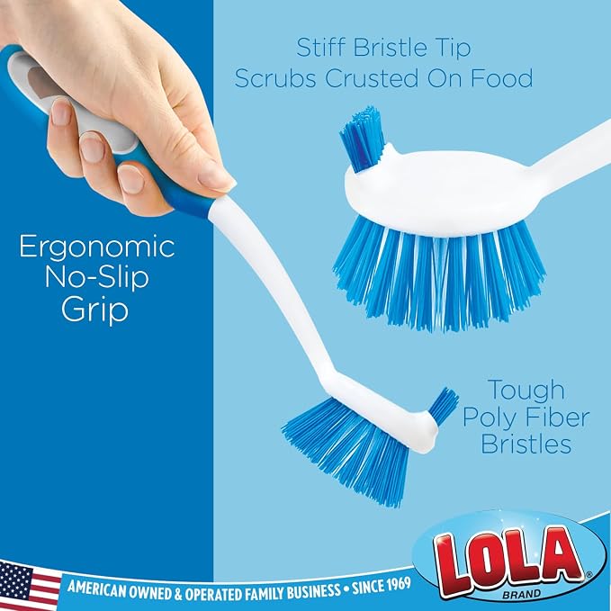 Dish Brush Kitchen Scrubber, by LOLA, Has Stiff Bristles & Food Scraper - Image 2