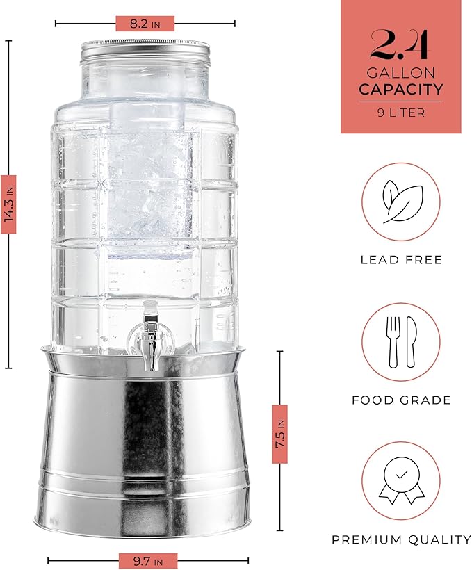 Style Setter Patchwork Beverage Dispenser Cold Drink Dispenser w/ 2.4-Gallon - Image 2