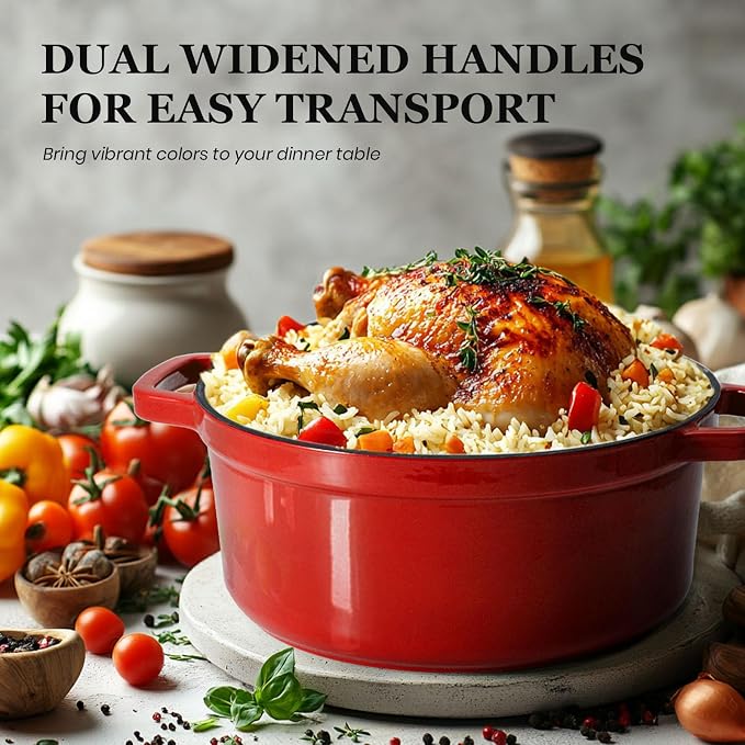 Overmont Enameled Cast Iron Dutch Oven - 5QT Pot - Heavy-Duty Cookware - Image 3