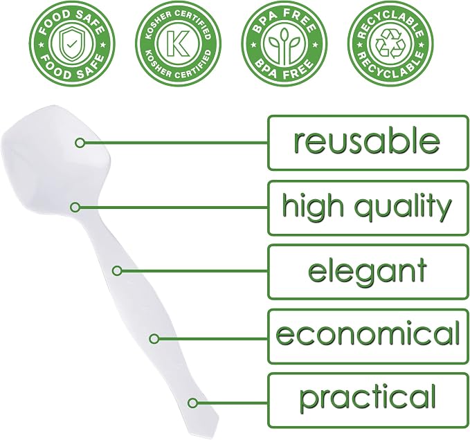 PARTY BARGAINS Disposable White Plastic Serving Spoons 8.75″ – Heavy-Duty White - Image 3