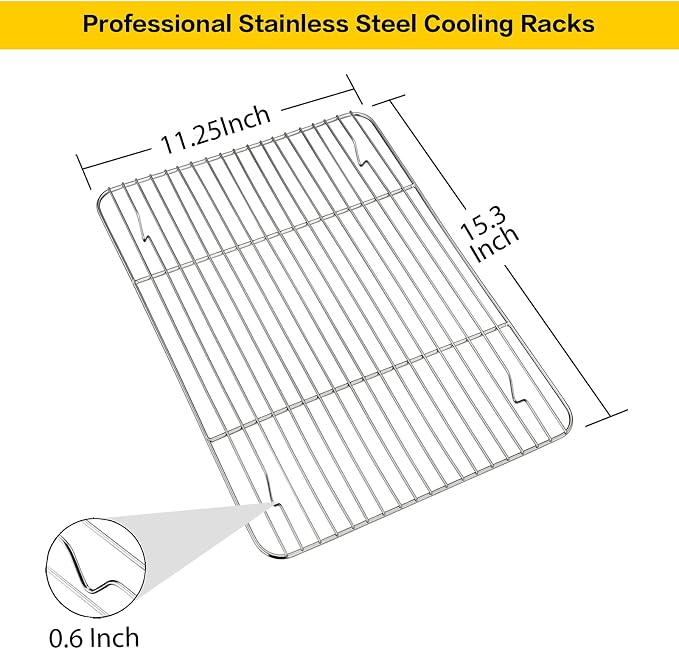 E-far Baking Cooling Rack Set of 2, Stainless Steel Metal Roasting Cooking Racks - Image 2
