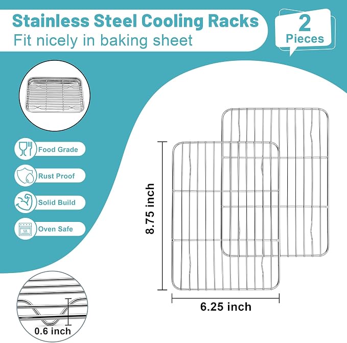 TeamFar Cooling Rack, 8.75” x 6.25” Stainless Steel Wire Baking Rack - Image 2