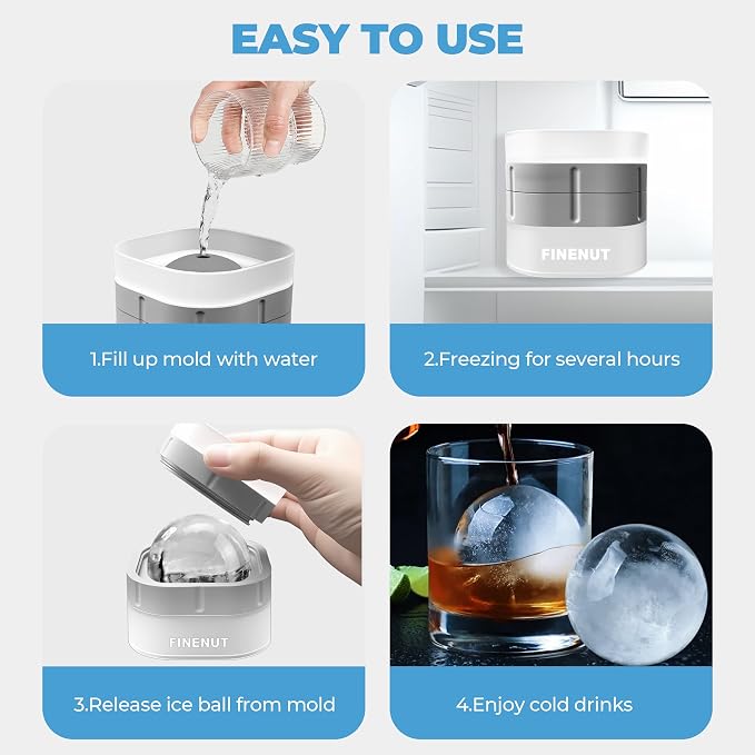 Silicone Ice Ball Mold with Lid, 4 Pack – 2.5 Inch Large Sphere Round Ice Maker - Image 4