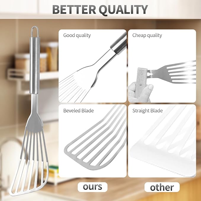 2Pack Fish Spatula Stainless Steel, Premium Fish Turner Spatula, Flexible - Image 6