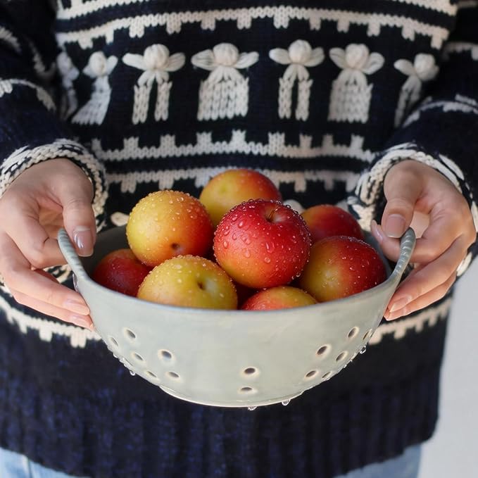 Matte Glaze Ceramic Berry Colander Bowl - Image 6