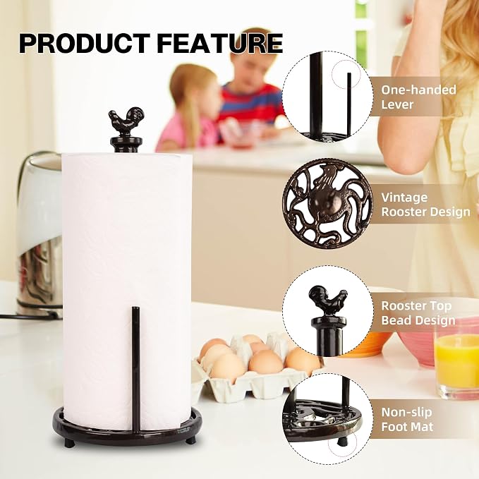 Cast Iron Rooster Paper Towel Holder - Image 2