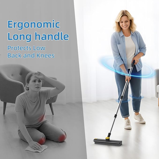 Scrub Brush with Long Handle, Floor Scrub Brush Squeegee Broom - Image 7